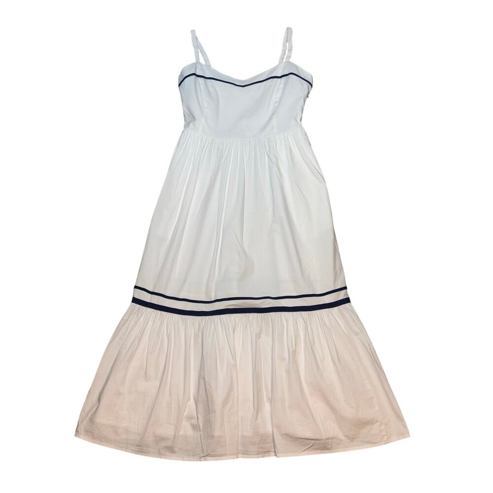 J.Crew Factory White Nautical Midi Dress Size 2 Corset Bodice Cotton Pockets NWT - Picture 2 of 7